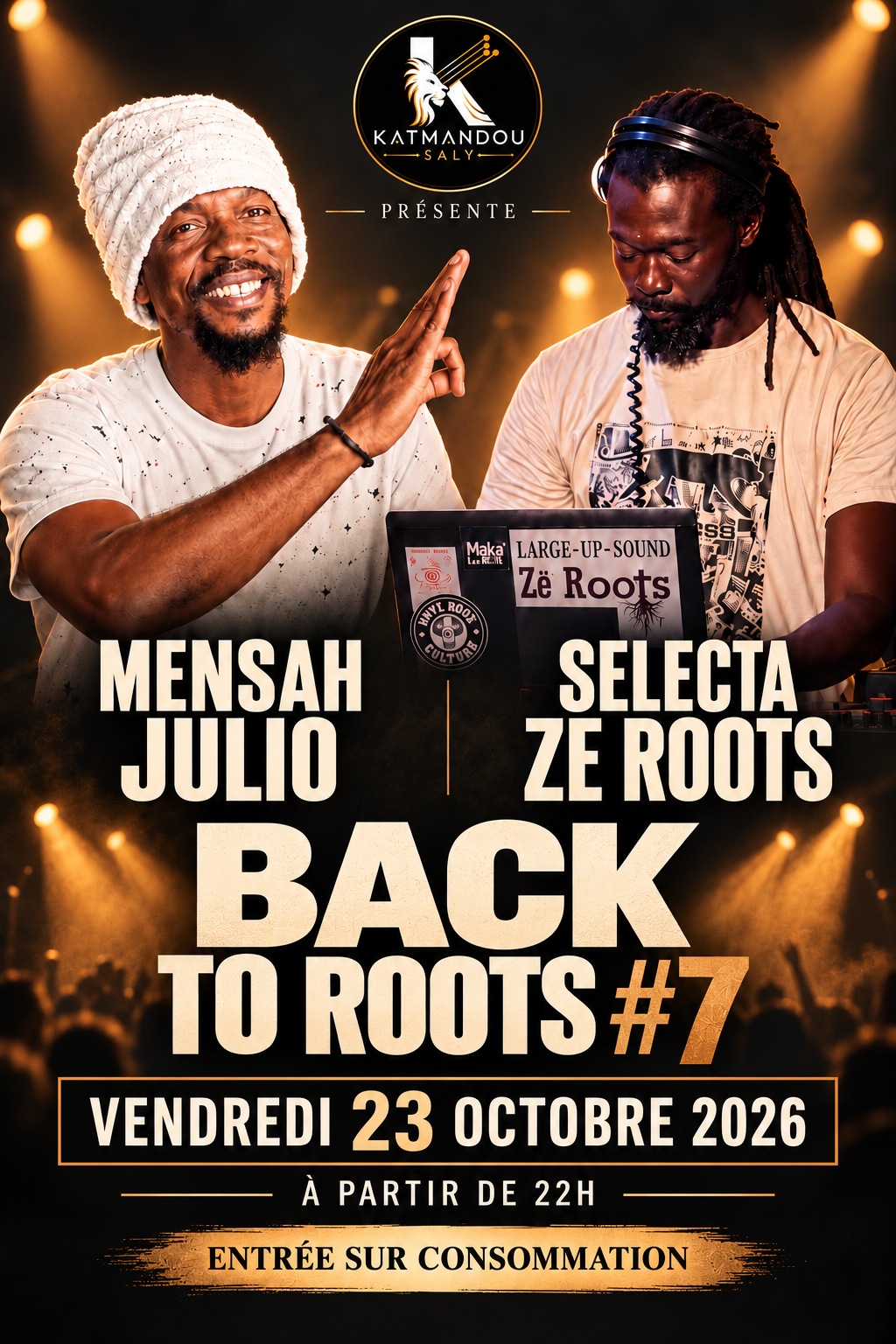 Affiche Back to Roots #7 au Katmandou Saly — Vendredi 23 octobre 2026 · 22h — entrée sur consommation